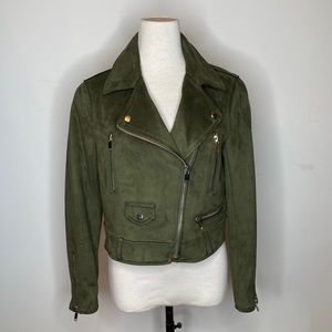 Zara Faux Suede Olive Green Moto Jacket MD